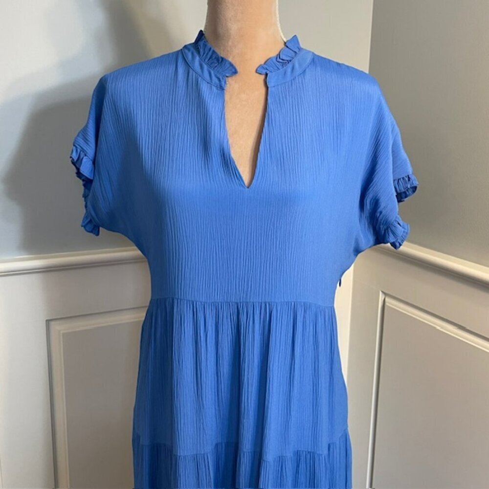 Marie Oliver Silk Blend Coastal Flowy Maxi Dress Farah Ruffled High Neck Small - Picture 2 of 9
